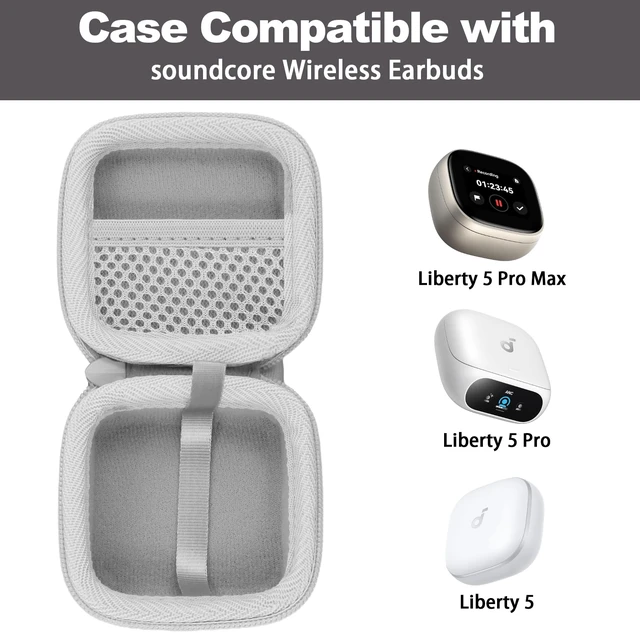 Alt view image 2 of 7 - for Soundcore Liberty 5 Pro Max/5 Pro/5 Earbuds Hard Travel Case, White Portable Protective Storage Bag with Mesh Pocket, Elastic Securing Strap & Carabiner, Shockproof EVA Shell and Soft Lining