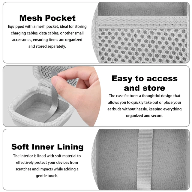 Alt view image 4 of 7 - for Soundcore Liberty 5 Pro Max/5 Pro/5 Earbuds Hard Travel Case, White Portable Protective Storage Bag with Mesh Pocket, Elastic Securing Strap & Carabiner, Shockproof EVA Shell and Soft Lining