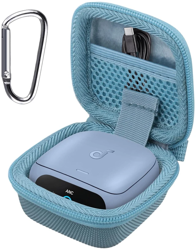 Main image of for Soundcore Liberty 5 Pro Max/5 Pro/5 Earbuds Hard Travel Case, Blue Portable Protective Storage Bag with Mesh Pocket, Elastic Securing Strap & Carabiner, Shockproof EVA Shell and Soft Lining