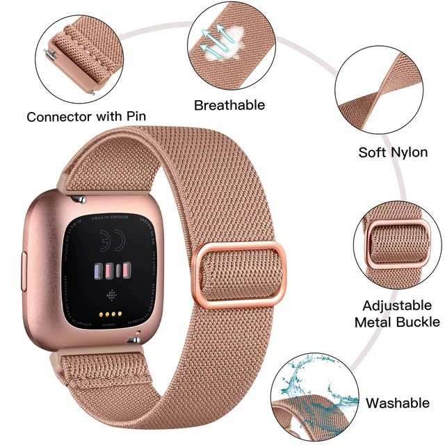 Alt view image 2 of 7 - Stretchy Nylon Watch Band Compatible for Fitbit Versa 2 Bands Men Women Elastic Strap,Soft Breathable Sport Replacement Wristband for Versa 2/ Versa/ Versa lite/Versa SE Smartwatch,Washable 2 Pack