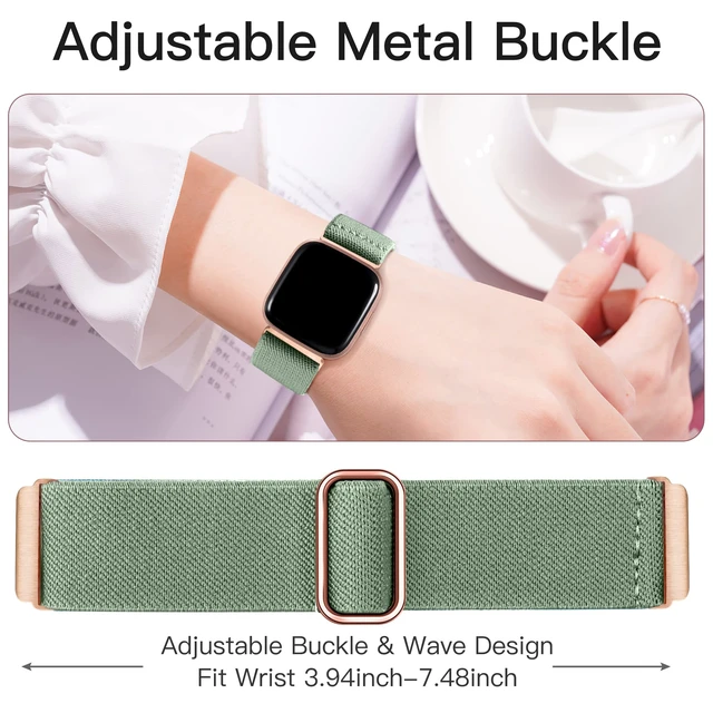 Alt view image 3 of 7 - Stretchy Nylon Watch Band Compatible for Fitbit Versa 2 Bands Men Women Elastic Strap,Soft Breathable Sport Replacement Wristband for Versa 2/ Versa/ Versa lite/Versa SE Smartwatch,Washable 2 Pack