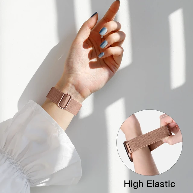 Alt view image 4 of 7 - Stretchy Nylon Watch Band Compatible for Fitbit Versa 2 Bands Men Women Elastic Strap,Soft Breathable Sport Replacement Wristband for Versa 2/ Versa/ Versa lite/Versa SE Smartwatch,Washable 2 Pack
