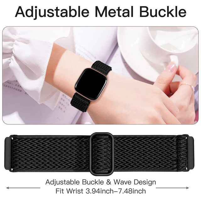 Alt view image 3 of 7 - Stretchy Nylon Watch Band Compatible for Fitbit Versa 2 Bands Women Men Elastic Strap,Soft Breathable Sport Replacement Wristband for Versa 2/ Versa/ Versa lite/Versa SE Smartwatch,Washable 2 Pack