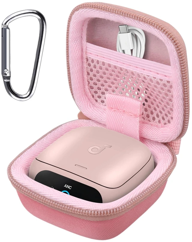 Main image of for Soundcore Liberty 5 Pro Max/5 Pro/5 Earbuds Hard Travel Case, Pink Portable Protective Storage Bag with Mesh Pocket, Elastic Securing Strap & Carabiner, Shockproof EVA Shell and Soft Lining