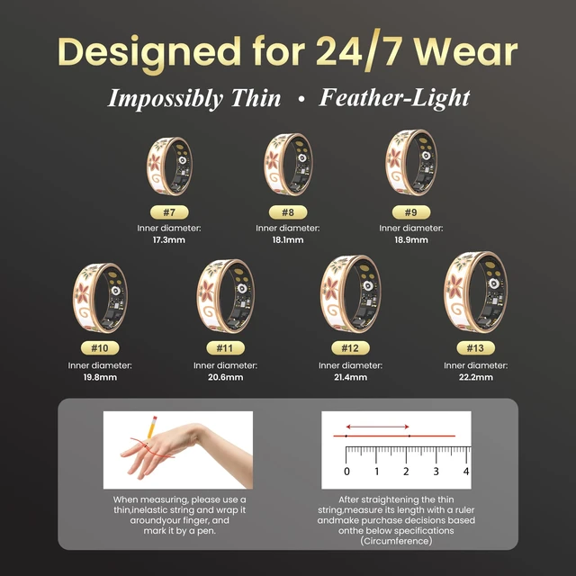 Alt view image 2 of 7 - Smart Ring Fitness Tracker, Heart Rate, SpO2, Sleep, No Sub13 IP68 Waterproof, 7-Day Battery, Remote Camera, Stress Monitor, Activity Tracker, iOS & Android, Gift for Women & Men