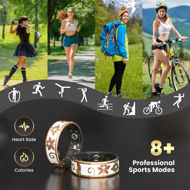 Alt view image 3 of 7 - Smart Ring Fitness Tracker, Heart Rate, SpO2, Sleep, No Sub13 IP68 Waterproof, 7-Day Battery, Remote Camera, Stress Monitor, Activity Tracker, iOS & Android, Gift for Women & Men