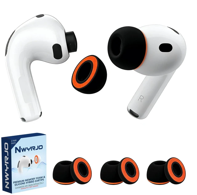 Main image of Memory Foam Replacement Ear Tips for AirPods Pro 3 Silicone Shield, Compatible withAirPods Pro 3rd Generation 2025, Anti-Slip Better Noise Canceling, 3 Pairs (Black & Orange, Small)