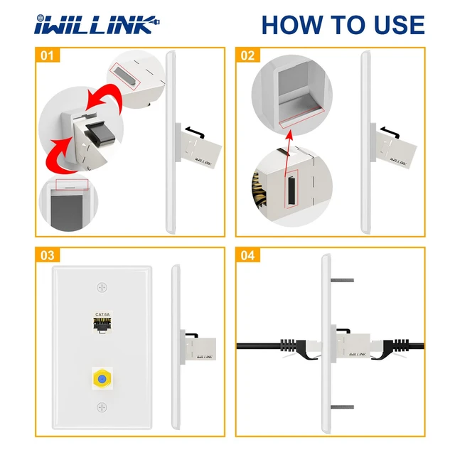Alt view image 7 of 7 - 2-Pack Coax and CAT6A Ethernet Wall Plate, 2-Port Keystone 2-Port Keystone Wall Plates with Cat 6A Coupler 10Gbit/s, COAX Jack and Bracket, Female to Female Cat6a Wall Plate, Cat6a/6/5