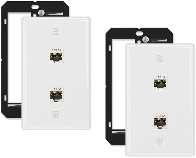 Main image of 2-Pack Shielded Cat6A Ethernet Wall Plate, 1-Port RJ45 Wall Plate 2-Port Keystone Wall Plates with Cat 6A Shielded Coupler and Bracket, Female to Female Cat6a Wall Plate, Cat6a/Cat6/5e, PoE