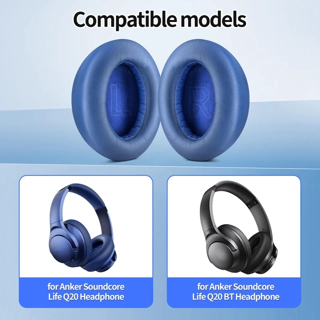 Alt view image 2 of 7 - Earpads for Anker Life Q20 / Q20 BT Headphones Replacement Ear Pads Cushions Earmuffs (Blue)