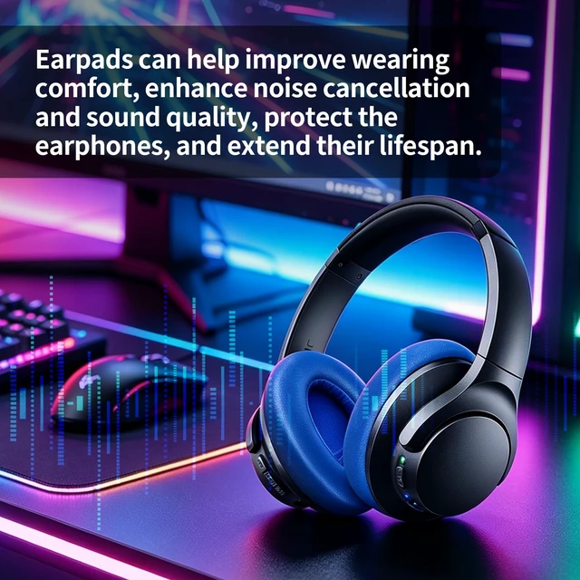 Alt view image 5 of 7 - Earpads for Anker Life Q20 / Q20 BT Headphones Replacement Ear Pads Cushions Earmuffs (Blue)