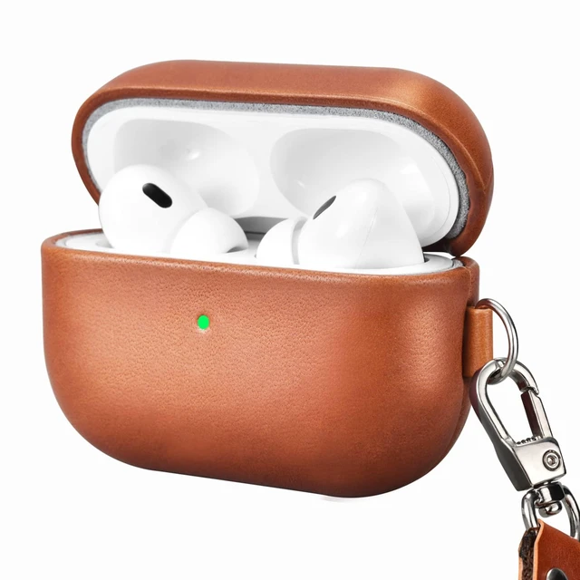 Main image of Airpods Pro 2 Genuine Leather Case with Strap, Vintage Hand Made Case-Brown Genuine Leather Shockproof Protective Cover with Lanyard for AirPods Pro 2 Case (LED Visible) Support Wireless Charger