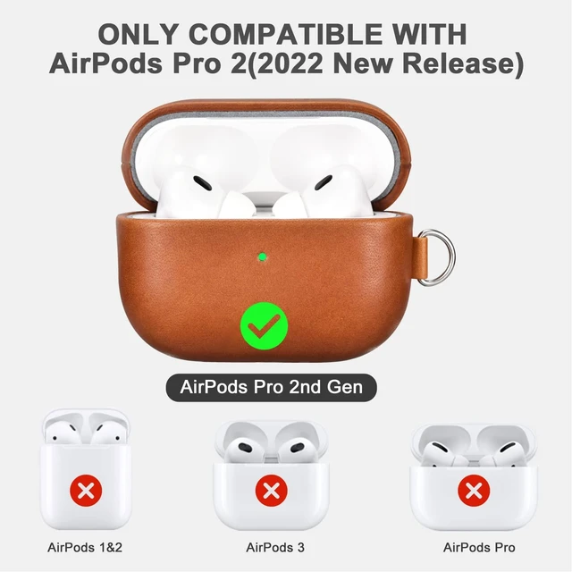 Alt view image 2 of 6 - Airpods Pro 2 Genuine Leather Case with Strap, Vintage Hand Made Case-Brown Genuine Leather Shockproof Protective Cover with Lanyard for AirPods Pro 2 Case (LED Visible) Support Wireless Charger
