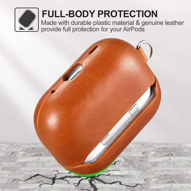 Alt view image 5 of 6 - Airpods Pro 2 Genuine Leather Case with Strap, Vintage Hand Made Case-Brown Genuine Leather Shockproof Protective Cover with Lanyard for AirPods Pro 2 Case (LED Visible) Support Wireless Charger