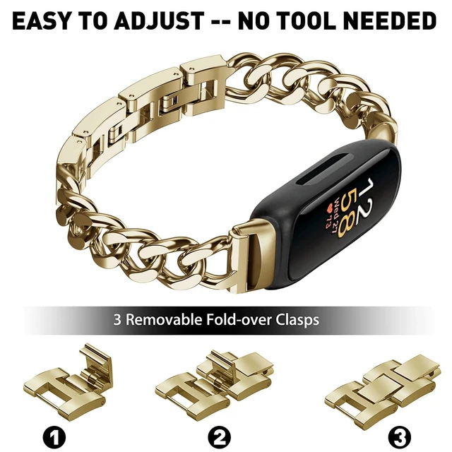 Alt view image 3 of 6 - Cool Bands for Fitbit Inspire 3 Bands Women Stainless Steel,Metal,Adjustable,Wristband,Replacement Straps,For Fitbit Inspire 3 Fitness Tracker