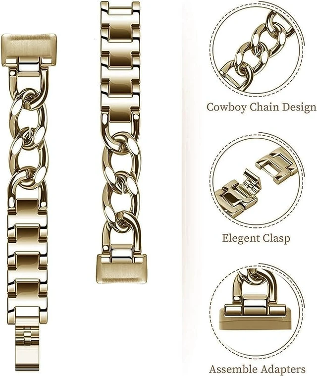 Alt view image 5 of 6 - Cool Bands for Fitbit Inspire 3 Bands Women,Gold,for Inspire 3 Stainless Steel,Metal,Adjustable,Wristband,Replacement Straps,For Fitbit Inspire 3 Fitness Tracker