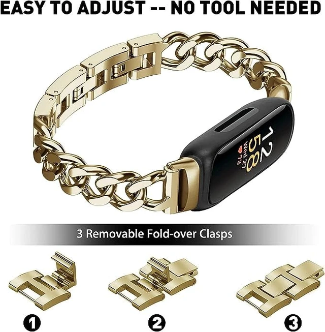 Alt view image 6 of 6 - Cool Bands for Fitbit Inspire 3 Bands Women,Gold,for Inspire 3 Stainless Steel,Metal,Adjustable,Wristband,Replacement Straps,For Fitbit Inspire 3 Fitness Tracker