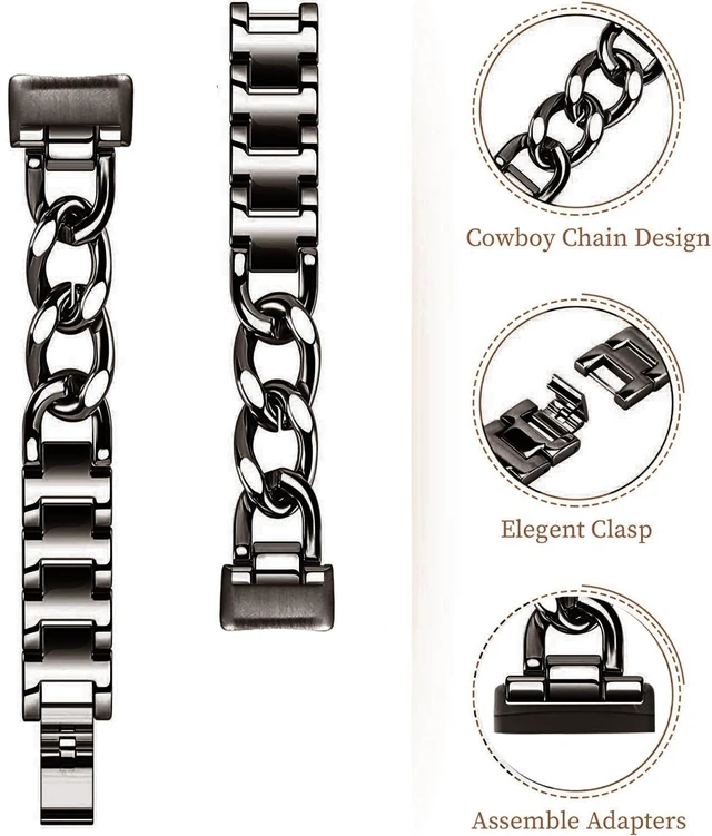 Alt view image 5 of 6 - Cool Bands for Fitbit Inspire 3 Bands Women,Black,for Inspire 3 Stainless Steel,Metal,Adjustable,Wristband,Replacement Straps,For Fitbit Inspire 3 Fitness Tracker