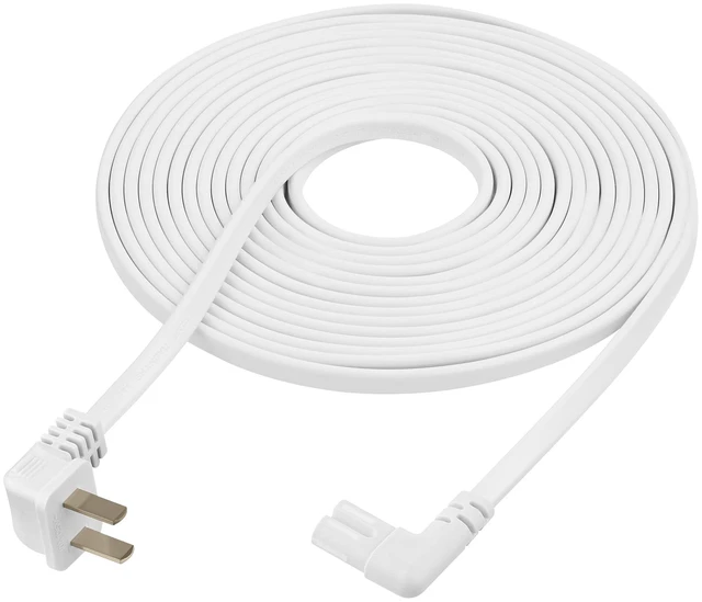Main image of Extra Long 25-Foot Power Cord Compatible with Samsung and LG TV LED Smart Screens and Many Other Compatible Electronics - 90 Degree Right Angled L-Shaped Power Cable (25-Foot, White)