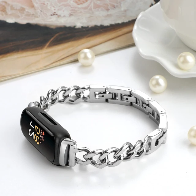 Alt view image 2 of 6 - Cool Bands for Fitbit Inspire 3 Bands Women,Silver,For Inspire 3 Stainless Steel,Metal,Adjustable,Wristband,Replacement Straps,For Fitbit Inspire 3 Fitness Tracker