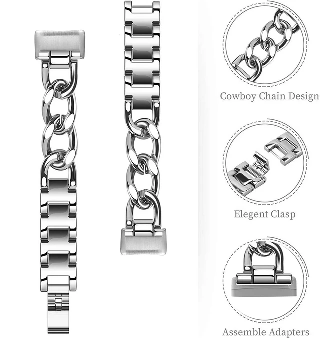 Alt view image 3 of 6 - Cool Bands for Fitbit Inspire 3 Bands Women,Silver,For Inspire 3 Stainless Steel,Metal,Adjustable,Wristband,Replacement Straps,For Fitbit Inspire 3 Fitness Tracker