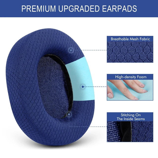 Alt view image 3 of 7 - GEVO Ear Pads for SteelSeries Arctis 1/3/5/7/7P/7X/9/Pro/Prime - Blue Also for Arctis 7/7+/7P/7X, Arctis 9/9X Headset, Earpads Cushions Replacement with Mesh Fabric, High-Density Foam