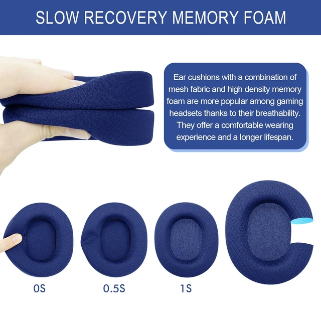 Alt view image 4 of 7 - GEVO Ear Pads for SteelSeries Arctis 1/3/5/7/7P/7X/9/Pro/Prime - Blue Also for Arctis 7/7+/7P/7X, Arctis 9/9X Headset, Earpads Cushions Replacement with Mesh Fabric, High-Density Foam
