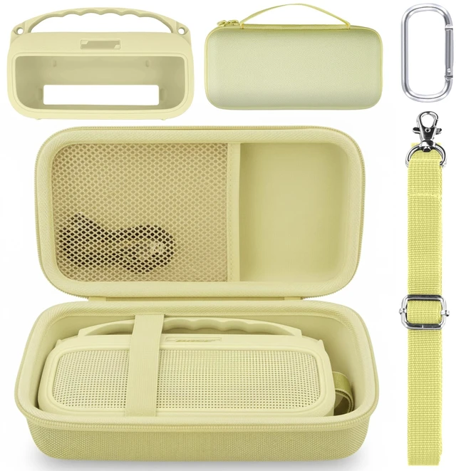 Main image of Hard and Silicone Case for Bose SoundLink Flex 2/1,Citrus Yellow 2nd Gen Compatibility, Dual-Layer Protection, EVA Hard Shell, Silicone Cover, Adjustable Shoulder Strap, Aluminum Carabiner