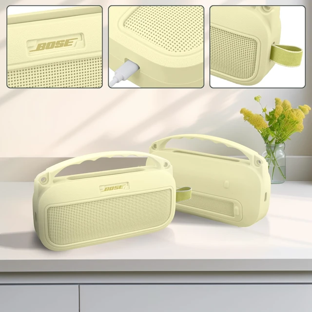 Alt view image 2 of 7 - Hard and Silicone Case for Bose SoundLink Flex 2/1,Citrus Yellow 2nd Gen Compatibility, Dual-Layer Protection, EVA Hard Shell, Silicone Cover, Adjustable Shoulder Strap, Aluminum Carabiner