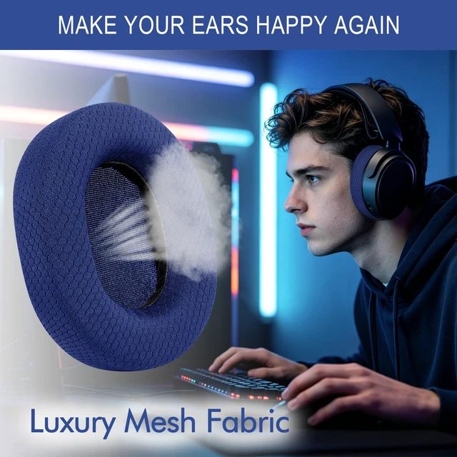 Alt view image 5 of 7 - GEVO Ear Pads for SteelSeries Arctis 1/3/5/7/7P/7X/9/Pro/Prime - Blue Also for Arctis 7/7+/7P/7X, Arctis 9/9X Headset, Earpads Cushions Replacement with Mesh Fabric, High-Density Foam