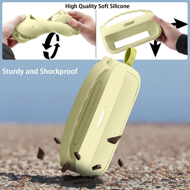 Alt view image 7 of 7 - Hard and Silicone Case for Bose SoundLink Flex 2/1,Citrus Yellow 2nd Gen Compatibility, Dual-Layer Protection, EVA Hard Shell, Silicone Cover, Adjustable Shoulder Strap, Aluminum Carabiner