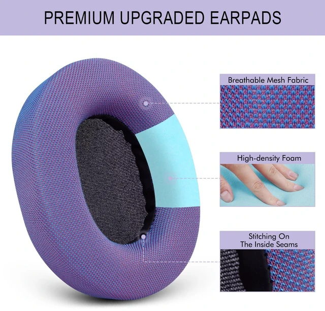 Alt view image 3 of 7 - GEVO Ear Pads for SteelSeries Arctis 1/3/5/7/7P/7X/9/Pro/Prime - Purple Also for Arctis 7/7+/7P/7X, Arctis 9/9X Headset, Earpads Cushions Replacement with Mesh Fabric, High-Density Foam