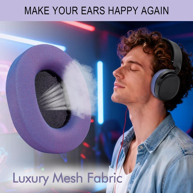 Alt view image 5 of 7 - GEVO Ear Pads for SteelSeries Arctis 1/3/5/7/7P/7X/9/Pro/Prime - Purple Also for Arctis 7/7+/7P/7X, Arctis 9/9X Headset, Earpads Cushions Replacement with Mesh Fabric, High-Density Foam