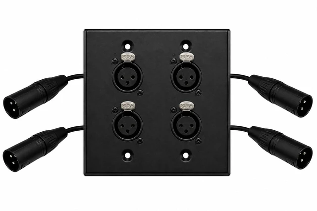 Main image of 4 Port Black XLR Wall Plate, Solderless Female to Male Connector No-Solder XLR Wall Plate with Female to Male Connectors for Pro Audio, Studio, Stage, Rack & In-Wall Installations