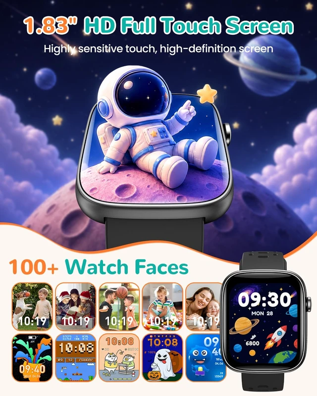 Alt view image 2 of 7 - Kids Smart Watch No Phone Needed, 1.83" Smart Watch Fitness Trackers(Black) Heart Rate/Sleep Monitor/IP68 Waterproof/Step Counter/Puzzle Games/Pedometer/Music for Boys Girls Teens 5+