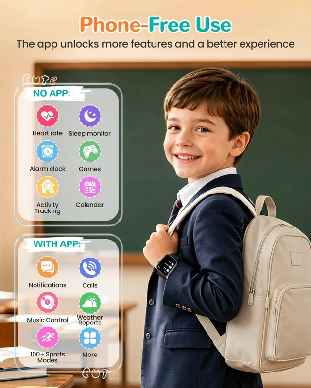 Alt view image 3 of 7 - Kids Smart Watch No Phone Needed, 1.83" Smart Watch Fitness Trackers(Black) Heart Rate/Sleep Monitor/IP68 Waterproof/Step Counter/Puzzle Games/Pedometer/Music for Boys Girls Teens 5+