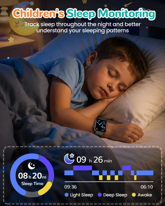 Alt view image 5 of 7 - Kids Smart Watch No Phone Needed, 1.83" Smart Watch Fitness Trackers(Black) Heart Rate/Sleep Monitor/IP68 Waterproof/Step Counter/Puzzle Games/Pedometer/Music for Boys Girls Teens 5+