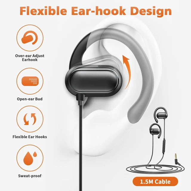 Alt view image 3 of 7 - 3.5mm Wired Earbuds Open Ear Headphones Sport Headset with Mic Over Ear Earphones for iPod/MP3 Laptop for Android Airplane School Students Running Exercise Gym Workout Black