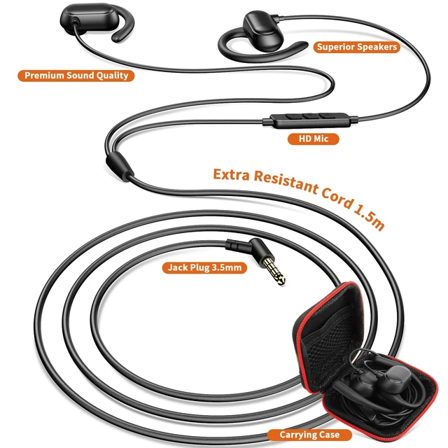 Alt view image 4 of 7 - 3.5mm Wired Earbuds Open Ear Headphones Sport Headset with Mic Over Ear Earphones for iPod/MP3 Laptop for Android Airplane School Students Running Exercise Gym Workout Black