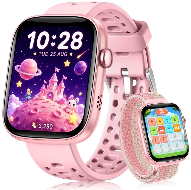 Main image of Kids Smart Watch No Phone Needed, 1.83" Smart Watch Fitness Trackers(Pink) Heart Rate/Sleep Monitor/IP68 Waterproof/Step Counter/Puzzle Games/Pedometer/Music for Boys Girls Teens 5-16