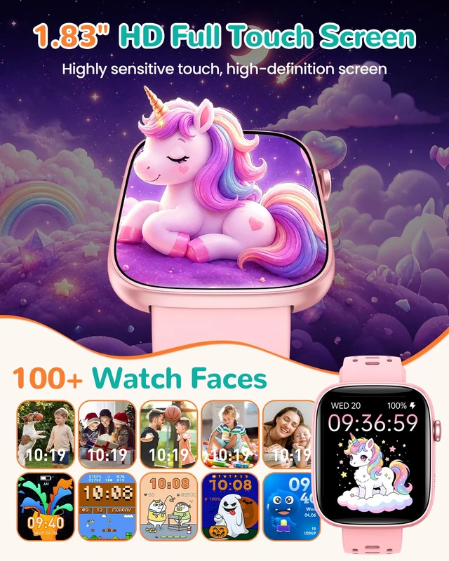 Alt view image 2 of 7 - Kids Smart Watch No Phone Needed, 1.83" Smart Watch Fitness Trackers(Pink) Heart Rate/Sleep Monitor/IP68 Waterproof/Step Counter/Puzzle Games/Pedometer/Music for Boys Girls Teens 5-16