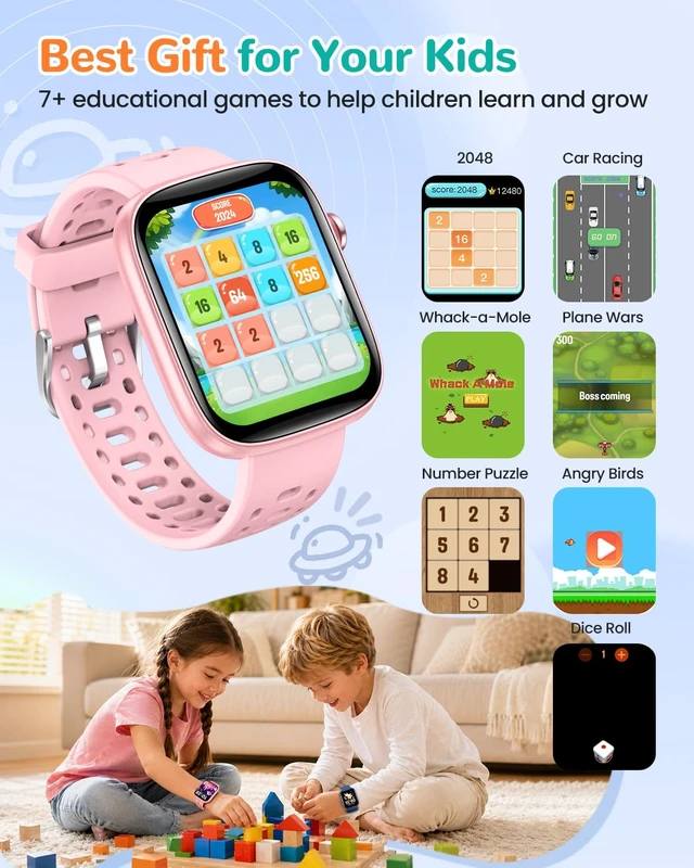 Alt view image 7 of 7 - Kids Smart Watch No Phone Needed, 1.83" Smart Watch Fitness Trackers(Pink) Heart Rate/Sleep Monitor/IP68 Waterproof/Step Counter/Puzzle Games/Pedometer/Music for Boys Girls Teens 5-16