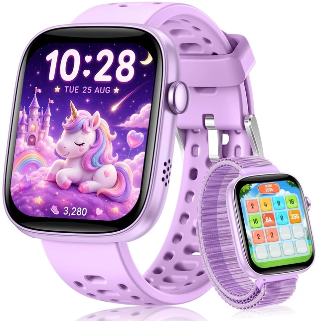 Main image of Kids Smart Watch No Phone Needed, 1.83" Smart Watch Fitness Trackers Heart Rate/Sleep Monitor/IP68 Waterproof/Step Counter/Puzzle Games/Pedometer/Music for Boys Girls Teens 5-16, Purple