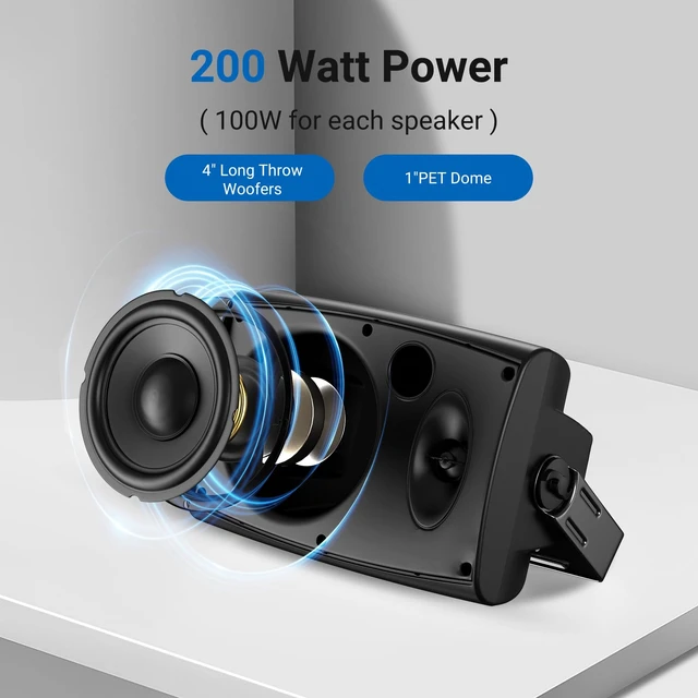 Alt view image 5 of 7 - 4 Inches 200 Watts Outdoor Bluetooth Speakers, Bluetooth 5.3,TWS Stereo Paring,Wall Mount Speaker System Waterproof Suitable for Patio Home Poolside Deck Backyard (Pair, Black)