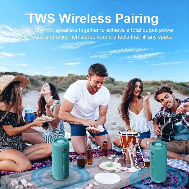 Alt view image 4 of 7 - Bluetooth Bass Speaker 24W Loud Stereo Sound, Deep Bass, TWS Pairing, IPX7 Waterproof Dustproof,12H Playtime, RGB Light, Bluetooth Speakers Outdoor for Travel, Sport, Party, Biking (Teal)