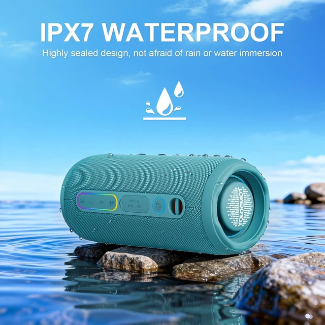 Alt view image 3 of 7 - Bluetooth Bass Speaker 24W Loud Stereo Sound, Deep Bass, TWS Pairing, IPX7 Waterproof Dustproof,12H Playtime, RGB Light, Bluetooth Speakers Outdoor for Travel, Sport, Party, Biking (Teal)