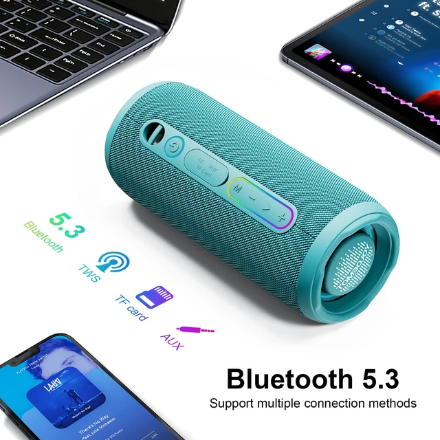 Alt view image 5 of 7 - Bluetooth Bass Speaker 24W Loud Stereo Sound, Deep Bass, TWS Pairing, IPX7 Waterproof Dustproof,12H Playtime, RGB Light, Bluetooth Speakers Outdoor for Travel, Sport, Party, Biking (Teal)