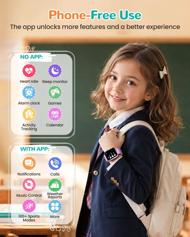 Alt view image 3 of 7 - Kids Smart Watch No Phone Needed, 1.83" Smart Watch Fitness Trackers Heart Rate/Sleep Monitor/IP68 Waterproof/Step Counter/Puzzle Games/Pedometer/Music for Boys Girls Teens 5-16, Purple