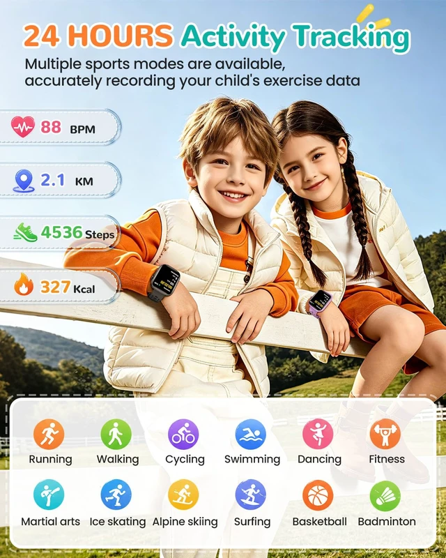Alt view image 4 of 7 - Kids Smart Watch No Phone Needed, 1.83" Smart Watch Fitness Trackers(Black) Heart Rate/Sleep Monitor/IP68 Waterproof/Step Counter/Puzzle Games/Pedometer/Music for Boys Girls Teens 5+