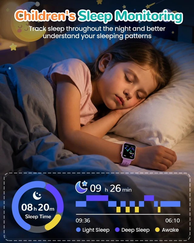 Alt view image 5 of 7 - Kids Smart Watch No Phone Needed, 1.83" Smart Watch Fitness Trackers Heart Rate/Sleep Monitor/IP68 Waterproof/Step Counter/Puzzle Games/Pedometer/Music for Boys Girls Teens 5-16, Purple